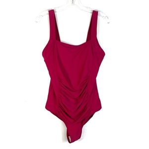 Women’s Magenta Bright Pink Plus Sized Ruched Front One Piece Swimsuit